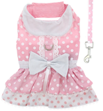 Pink Polka Dots Harness Party Dress with matching Leash set in Pink/White