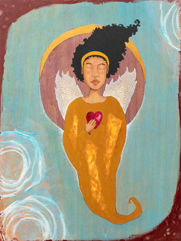 Black Woman Angel painting art by Lea K. Tawd