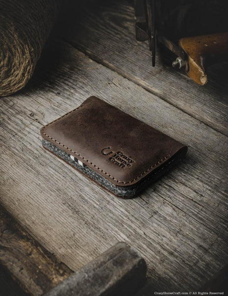 Leather Business & Credit Card Holder / Wallet | Wood Brown – Crazy Horse Craft