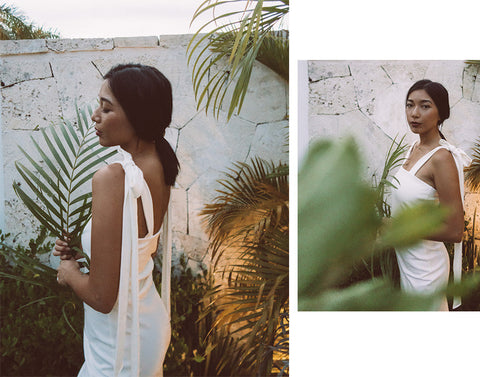Tied Shoulder Dress in White by Tanroh Womenswear/ women's fashion/ women's clothing/ little white dress