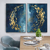 2 Blue Painting Gold Leaf Fish - Plakatbar.no