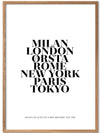 Plakat med verdensmetropolene og ditt hjemsted? Sort tekst på hvit bakgrunn - Plakatbar.no