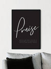 Praise - Moderne svart og hvit dekorplakat av Salme 63:3-4 - Plakatbar.no