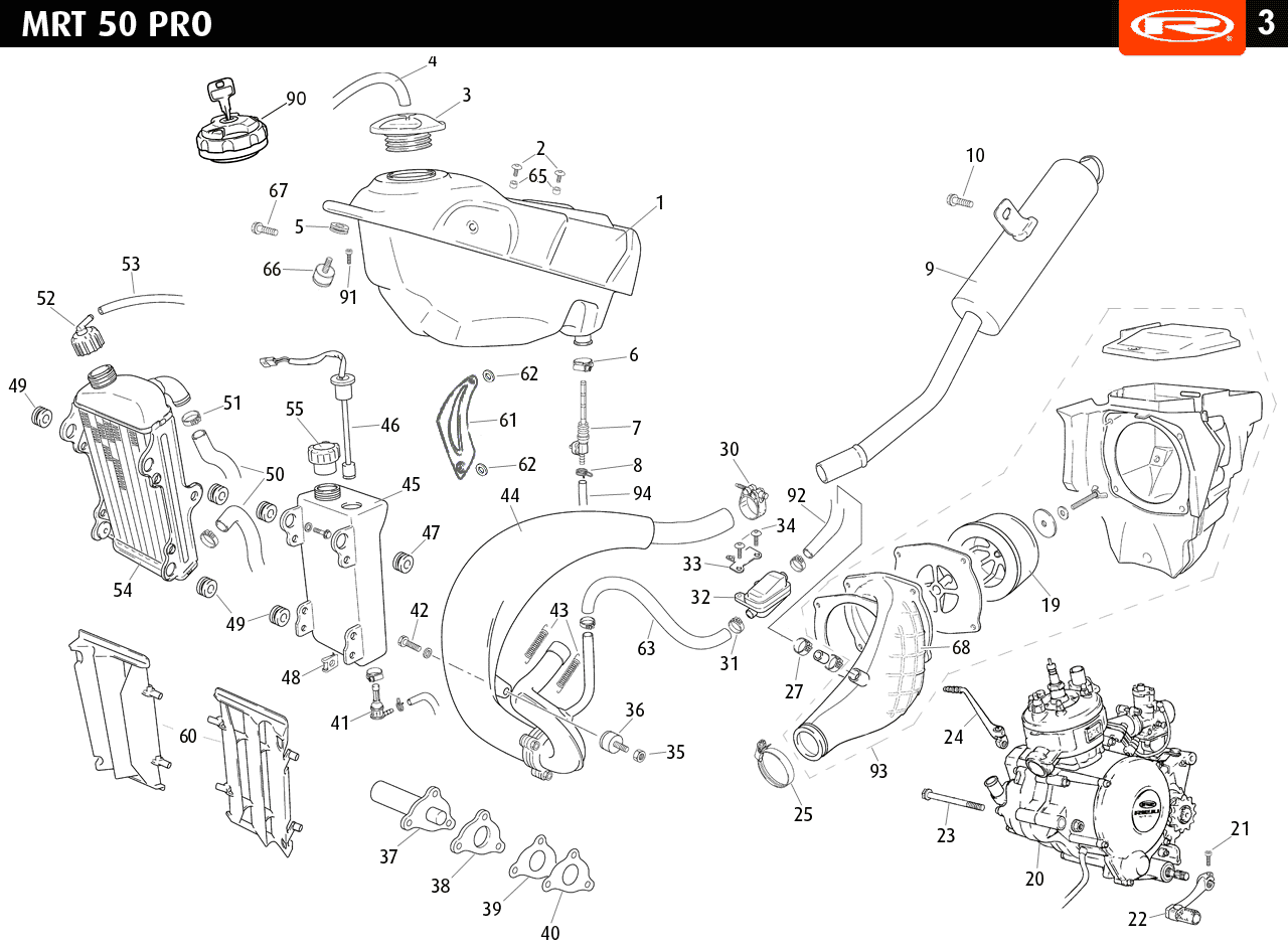 Technical diagram for a MRT 50 Pro 2009-11 Tanks and Radiator