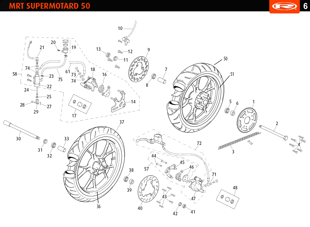 Technical diagram for a MRT 50 SM 2009-10 Wheels and Brakes