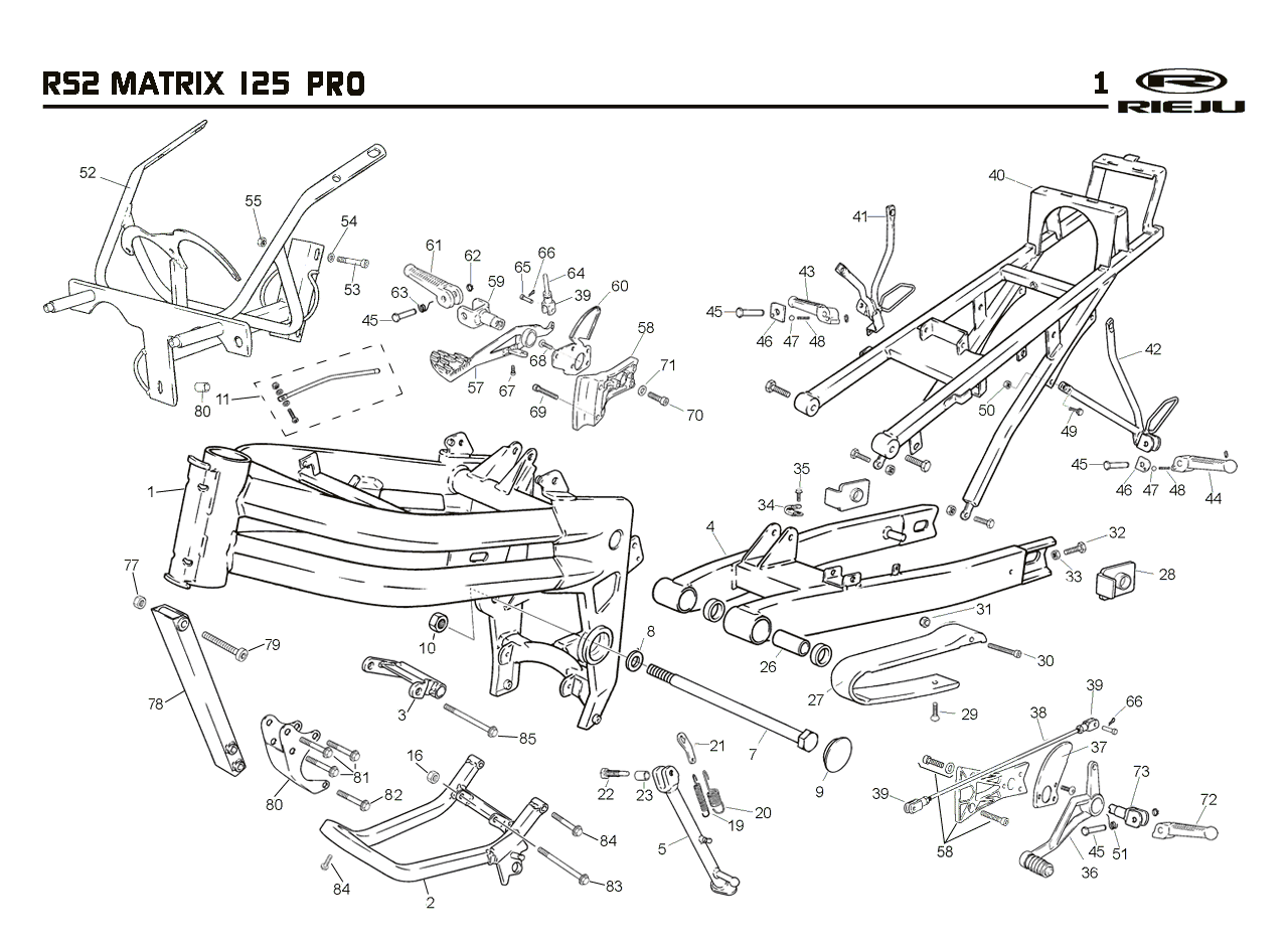 Technical diagram for a RS2 125 Matrix Pro Blue 2007 Chassis