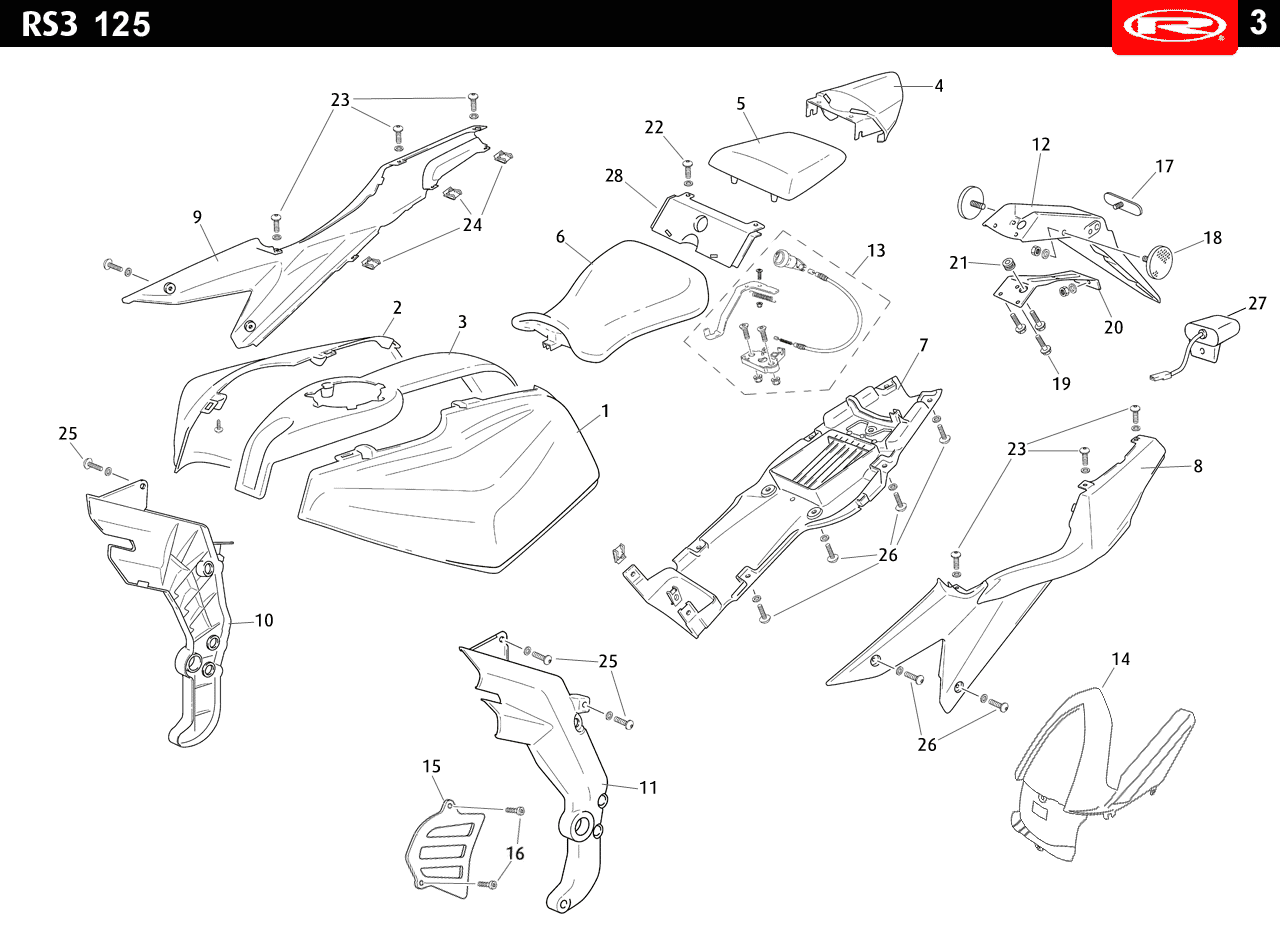 Technical diagram for a RS3 125 Castrol 2011-15 Plastics 2