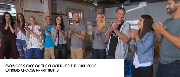 the block 2018 contestants reactions to hayden and sara choosing apartment 3 when they win the room reveal
