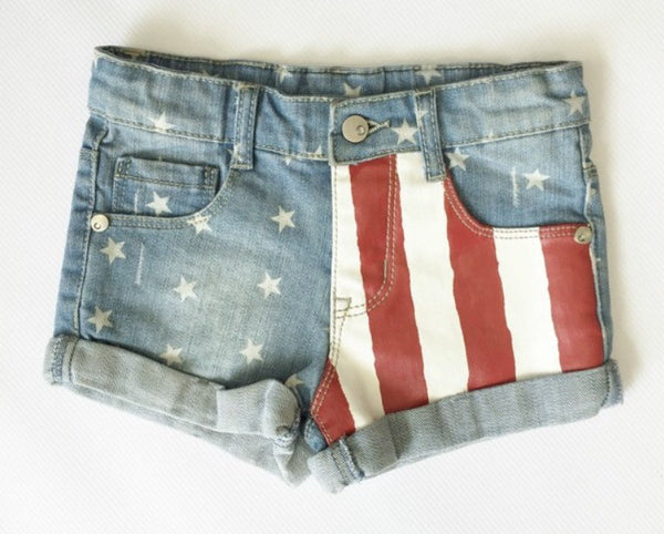 white and blue denim shorts