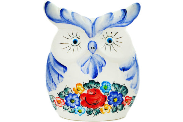 elke dag ras Minimaal faience 6" Owl Figurine Little Flower Patch - Polish Pottery Shop