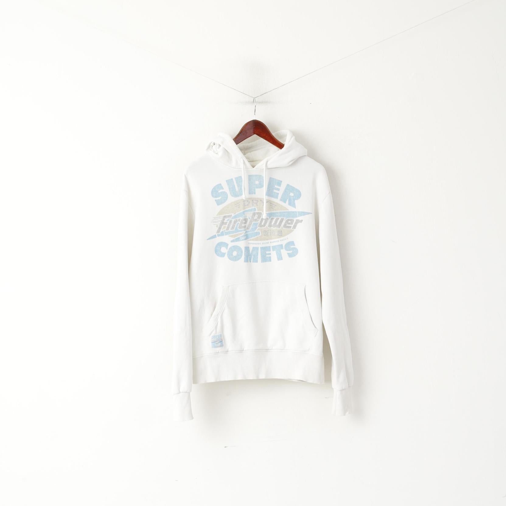 Wijzer kant Impasse Superdry Men XL Sweatshirt Cream Cotton Hooded Big Logo Power Hoodie T –  RetrospectClothes