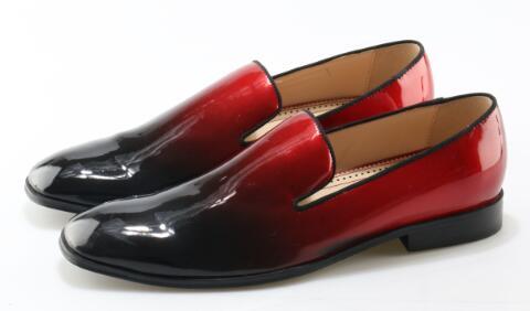 red and black loafers