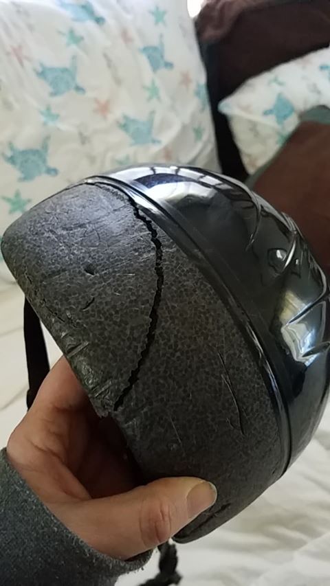 broken helmet after equestrian accident