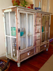left side view of reclaimed window cabinet