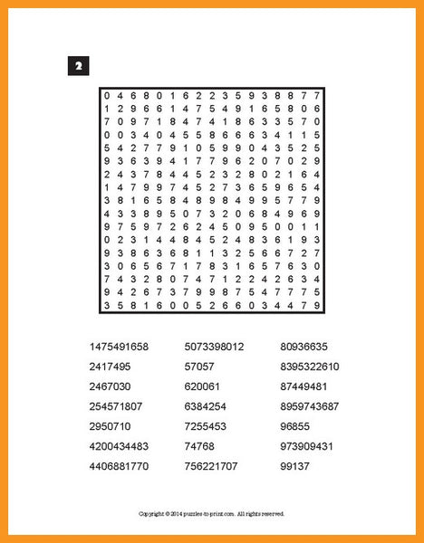 Number Search Puzzles - PRINTABLE PDF – Puzzles to Print