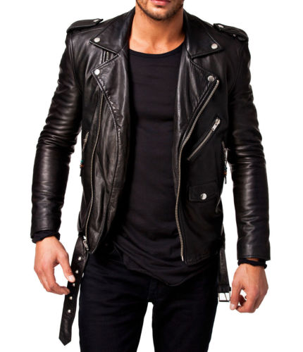 hombre Chaqueta De Cuero Negro Ajustado Chaqueta biker de piel – Majestic  Leather