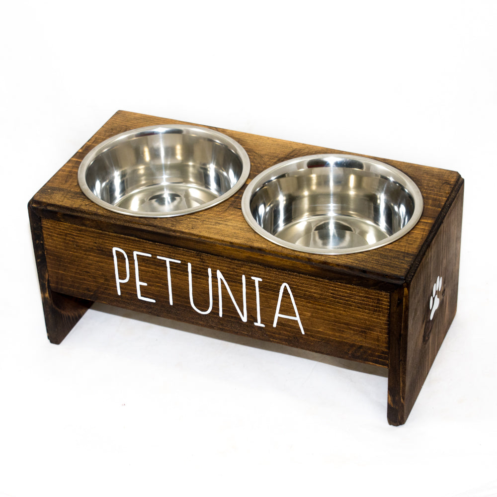 Medium 1 Quart Solid Wood Personalized Dog Bowl Stand with Pets Name