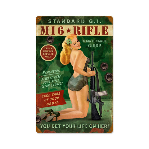 M16 Girl Metal Sign Wall Decor 12 x 18