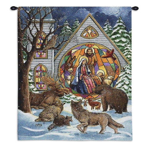 Snowfall Nativity Wall Tapestry With Rod