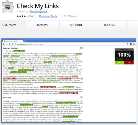 Link checking tool for chrome