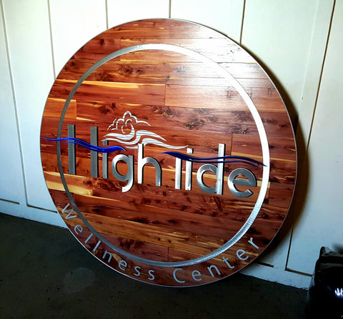 4' Diameter Custom Business Logo - Red Cedar Wood and Metal