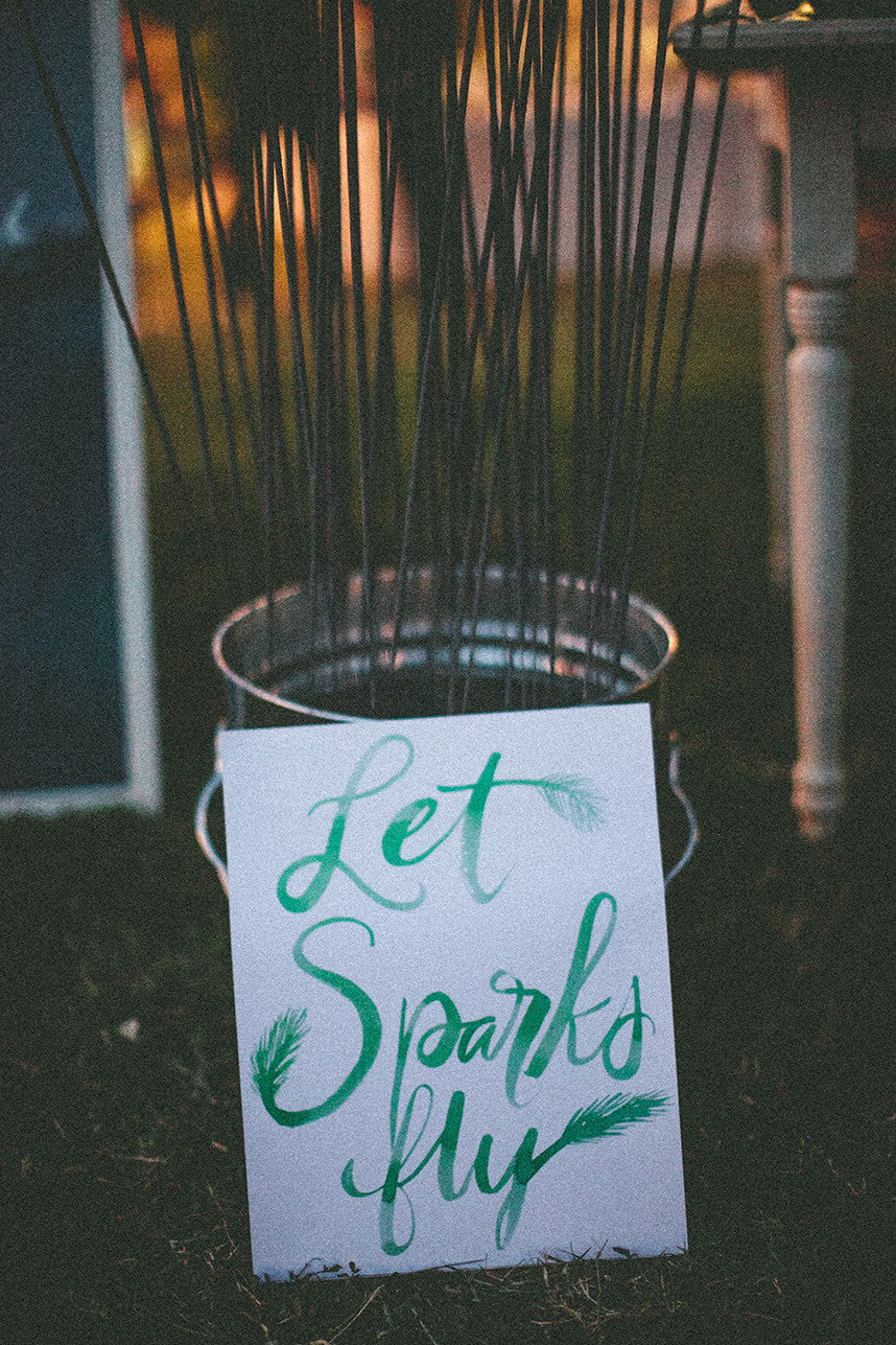 Wedding Sparkler Exit Sign Watercolor Palm Hawaii