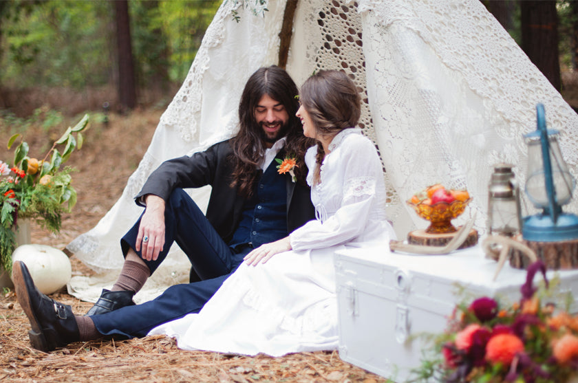 Tee Pee Lace Bride Groom Boho Bohemian Forest Wedding Pigment & Parchment Northern California