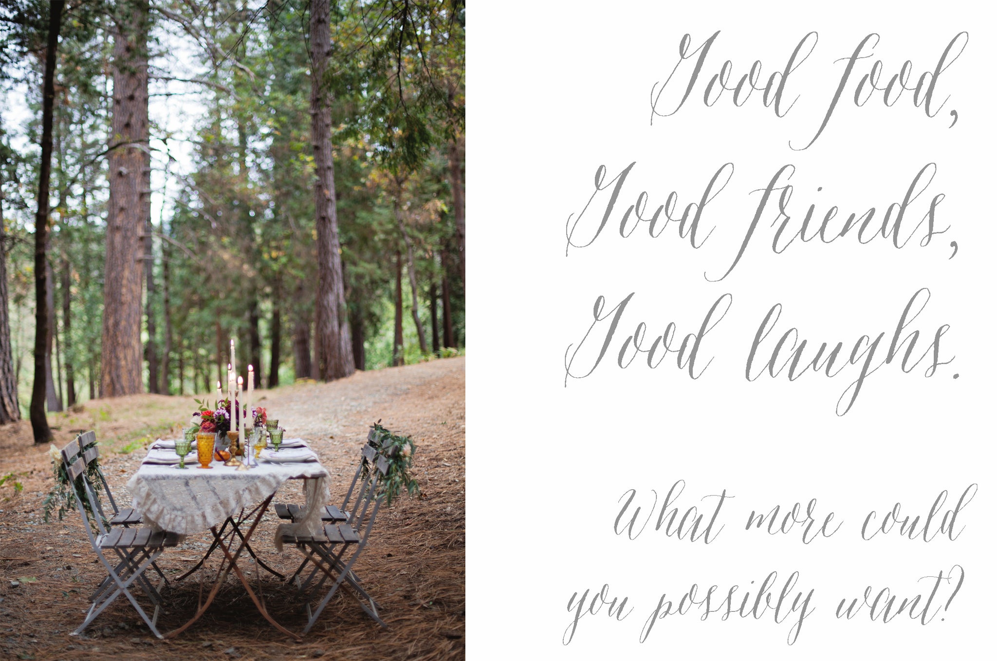 Boho Bohemian Forest Wedding Pigment & Parchment Northern California Table Setting Dinner Nature Outdoors 