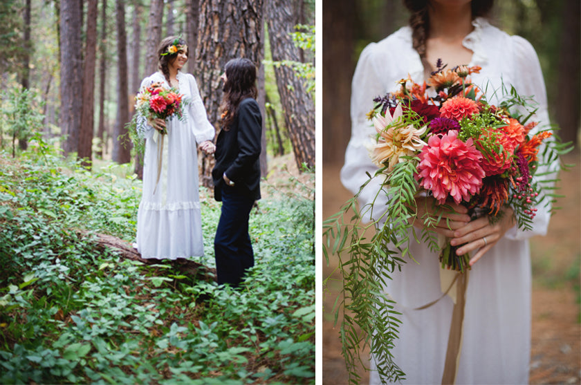 Boho Bohemian Forest Wedding Pigment & Parchment Northern California Nevada City Ceremony Ferns Little Boy Flowers Bouquet