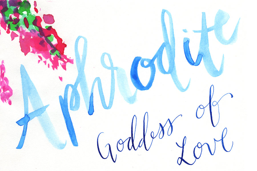 Table Number Alternatives Aphrodite Greek Goddess Bougainvillea Watercolor Brush Lettering