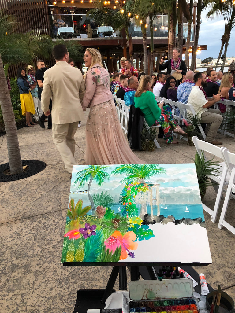 San Diego Live Event Artist Painter Watercolor Portrait Wedding Ceremony Bali Hai Restaurant