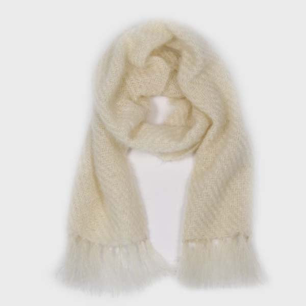 Ivory Handwoven Mohair Scarf 