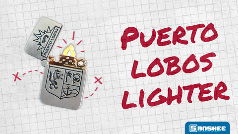The Puerto Lobos Lighter, made to the highest quality as our merch always is. This lighter features a hinging cap and magnet so you can open and close it as you please.