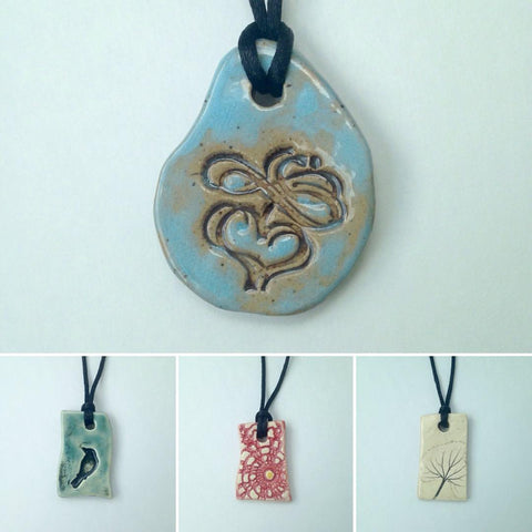 Ceramic necklaces by local maker Sheilleigh Buckingham. $20.00 each.