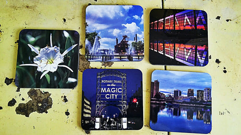 Set of 4 Birmingham photography coasters by Rachel Callahan. $50.00 (or $15.00 a piece).
