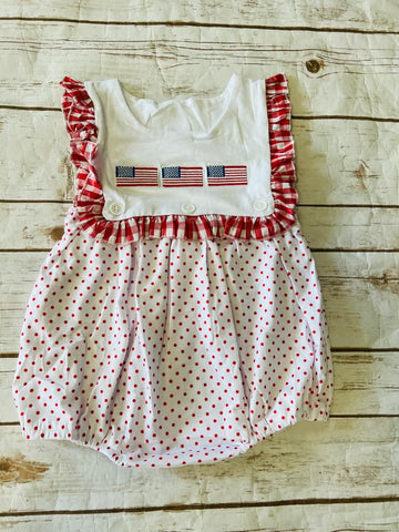 Girls Red bitty dot Flag Trio Bubble