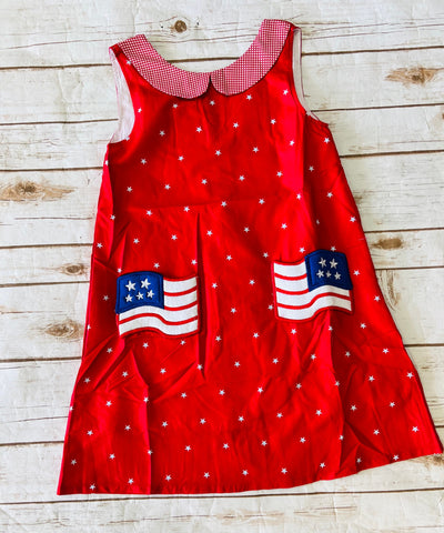 Girls Red with Flag Pockets Dress