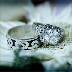 custom 1920's art deco wedding band diamonds and white told