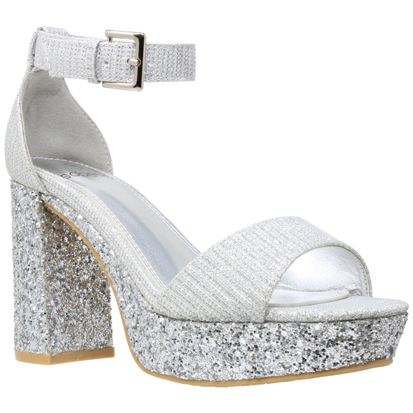 Womens Block Heel Platform Glitter High 