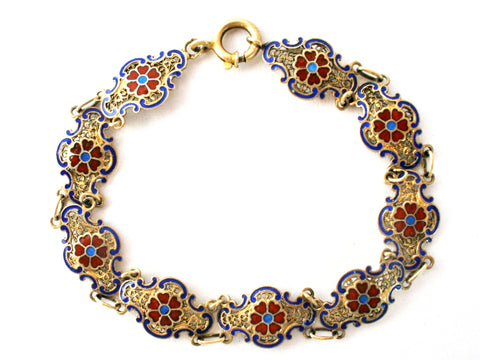 Vintage enameled flower gold over sterling silver bracelet