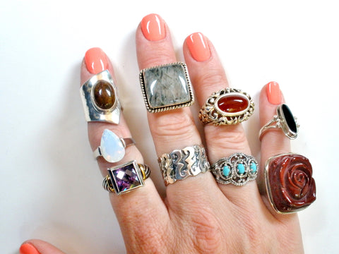vintage sterling silver gemstone rings - The Jewelry Lady's Store