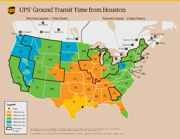 UPS Ground Transit time from Houston