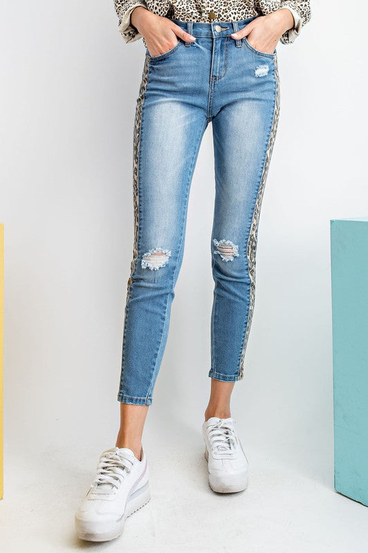 leopard side stripe jeans