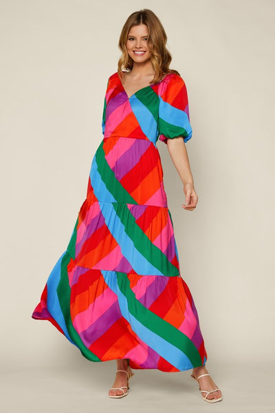 maxi dress in rainbow stripe