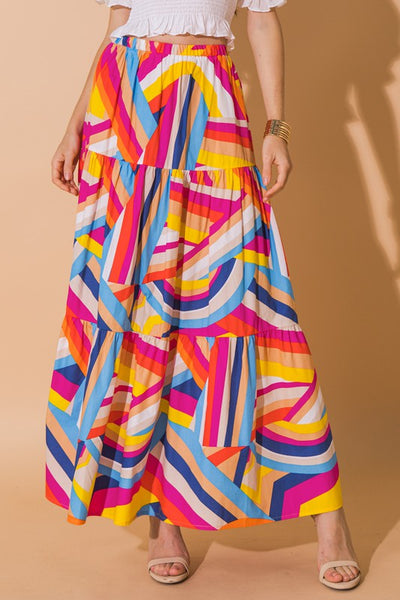 Pink Multi Print Design Tiered Long Skirt – THE WEARHOUSE