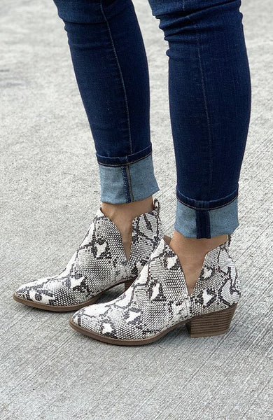 snakeskin booties