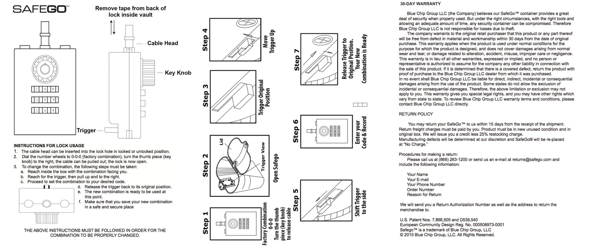 Directions for outdoor safe custom combination code