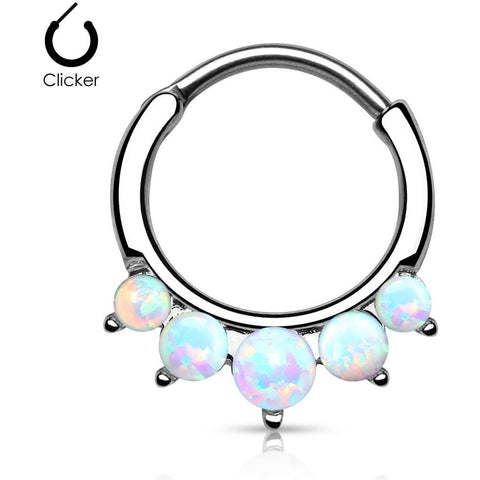 5 Pronged White Fire Opal Round Septum Clicker