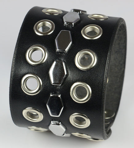 Hexagon/Eyelet Leather Wristband