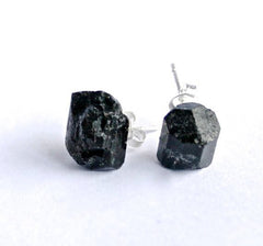 Black tourmaline rough crystal studs earrings